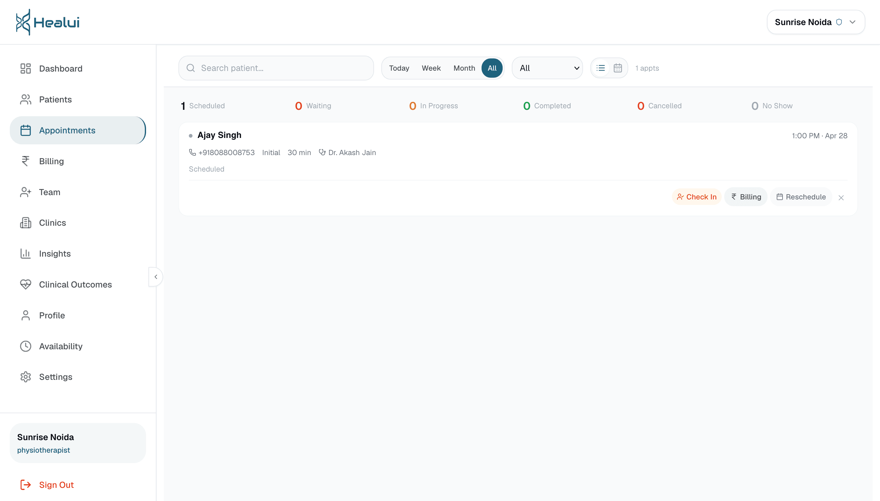 Healui Appointments: Scheduling & check-in — Slot booking, walk-ins, reminders.
