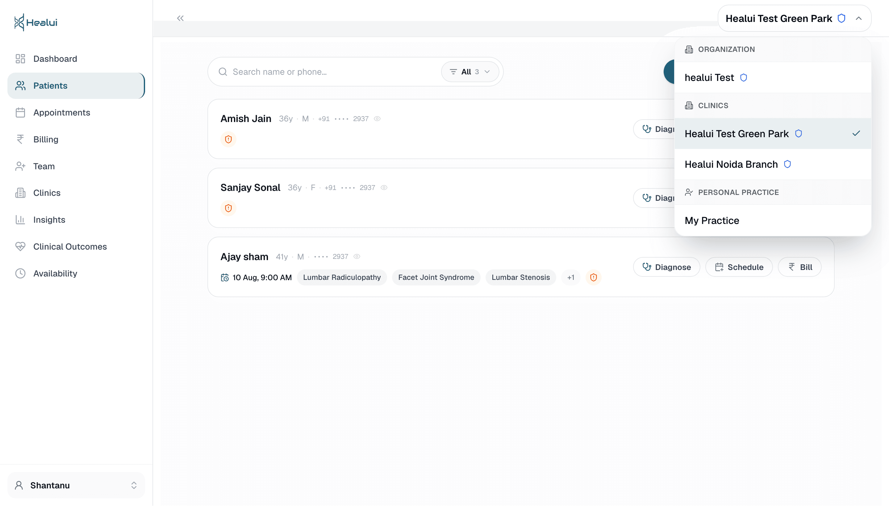 Healui multi-clinic switcher