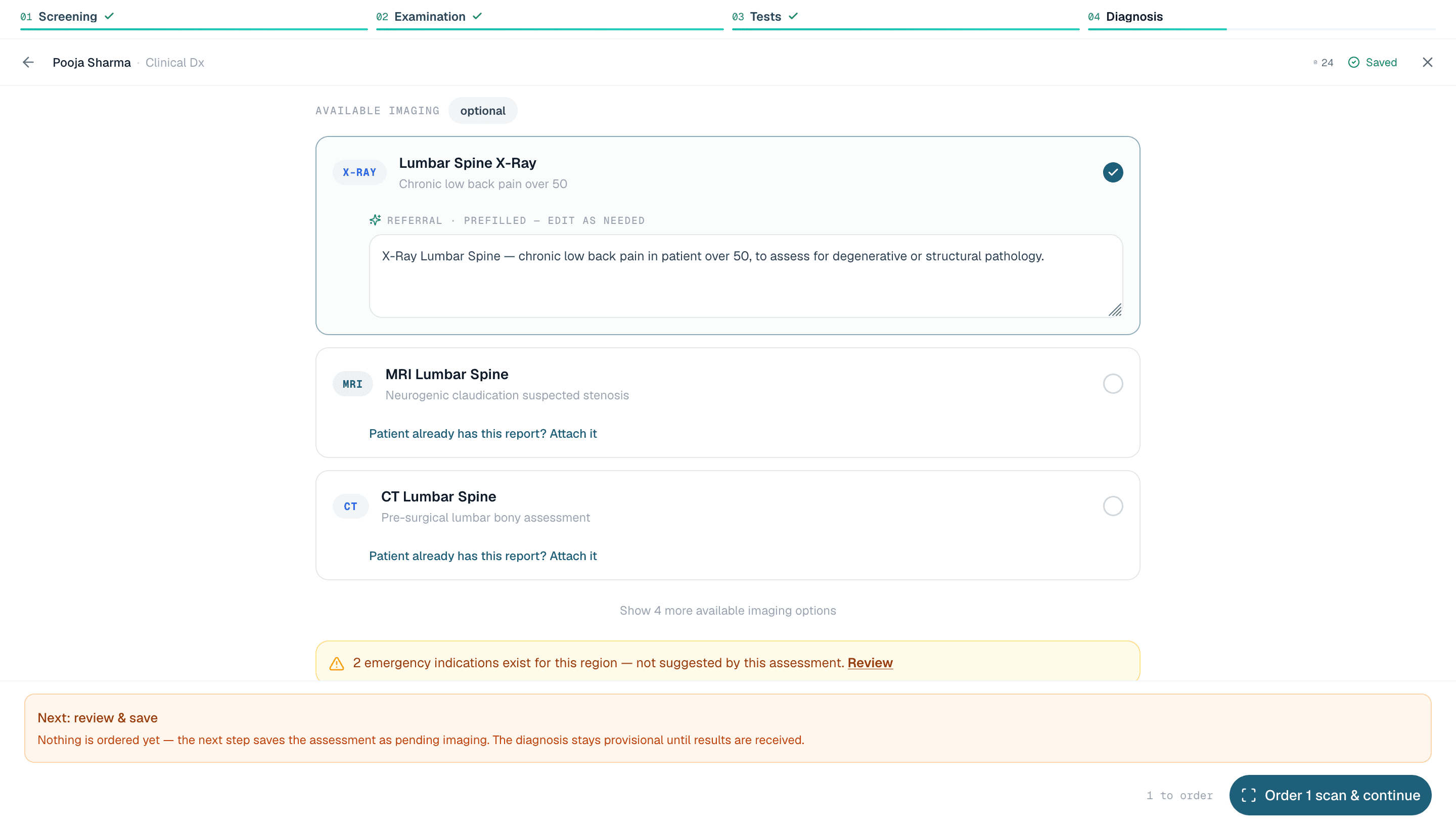 Healui imaging order with prefilled referral note