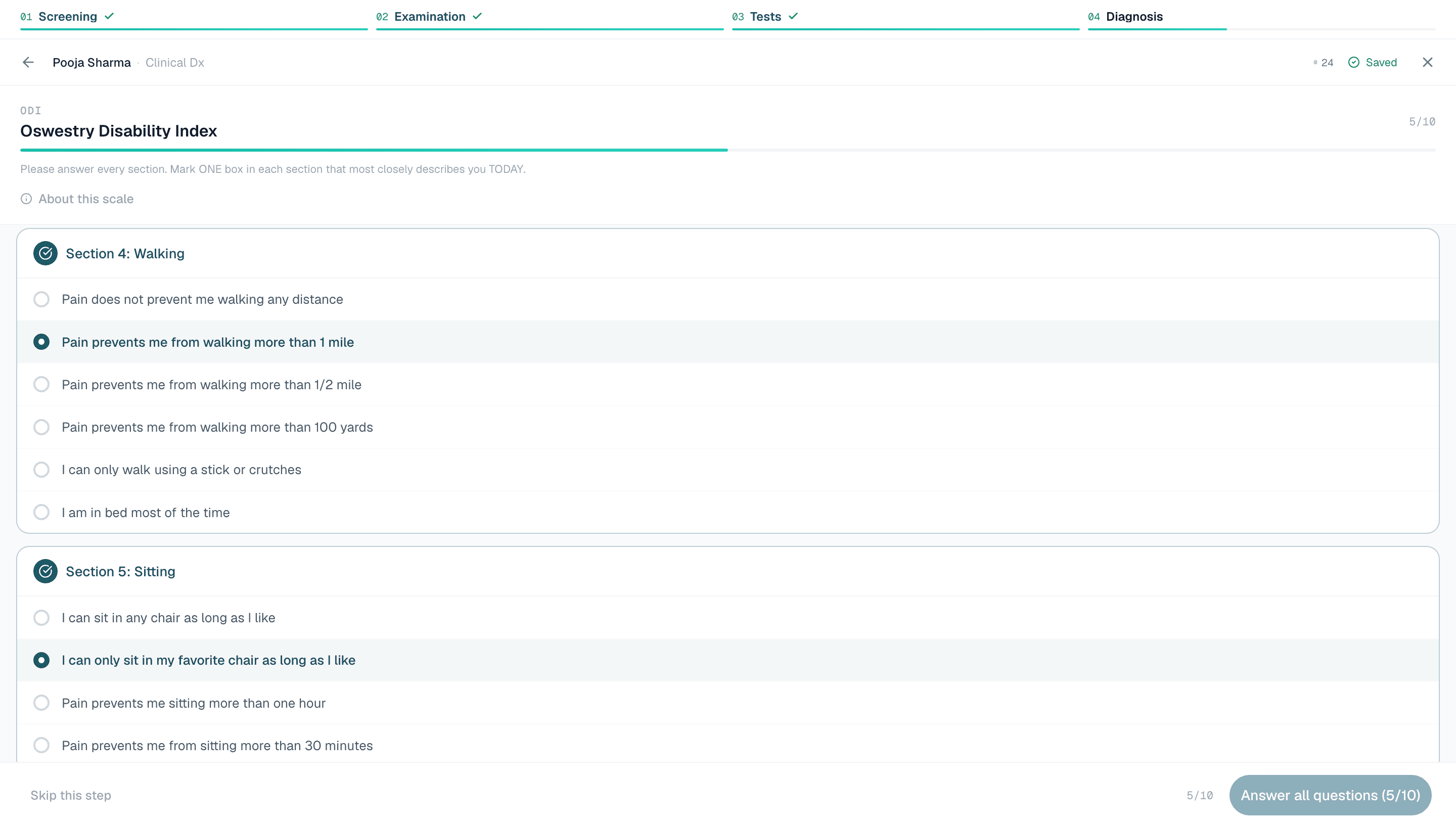Healui ODI questionnaire in progress