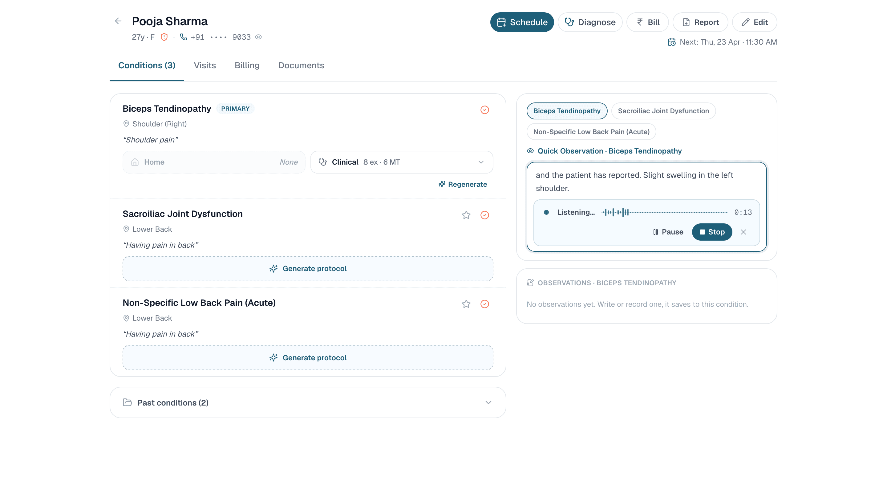 Healui voice observation recording with live transcript