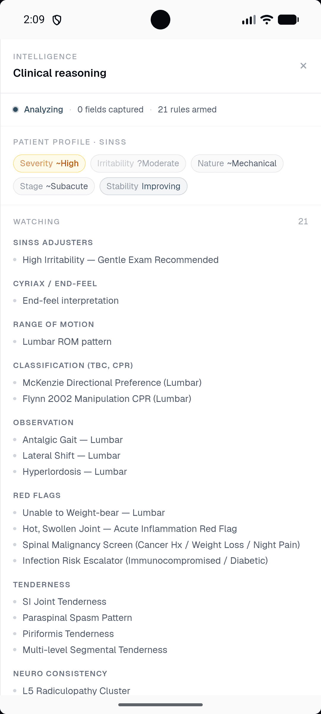 Healui mobile clinical reasoning panel