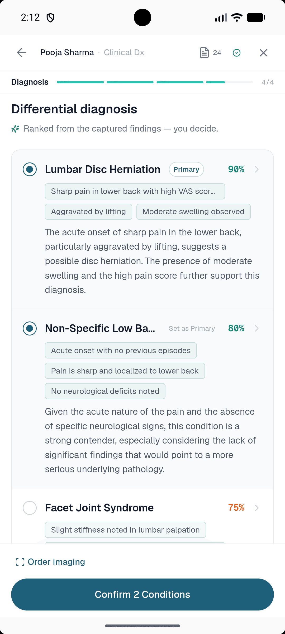 Healui mobile diagnosis selection with AI rationale