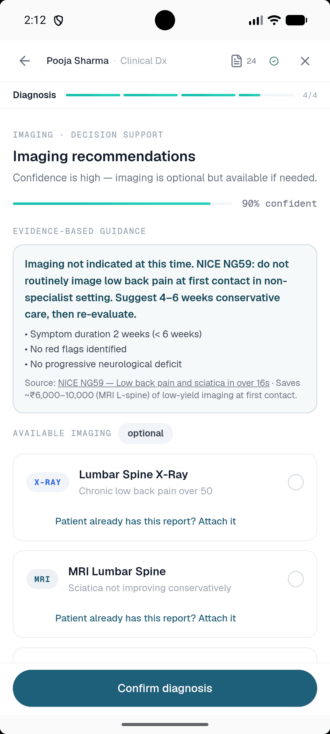 Healui mobile imaging guidance: NICE-based advice against routine imaging with cost saved