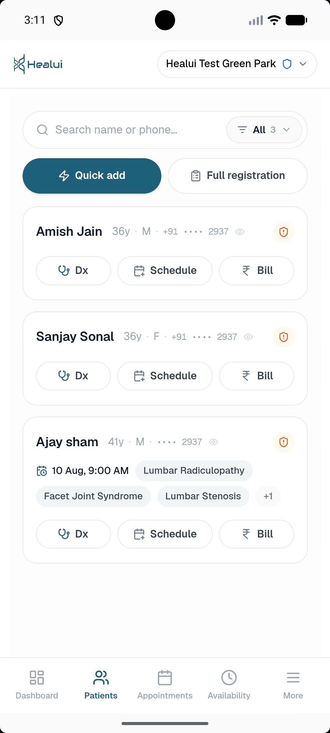 Healui mobile patient list