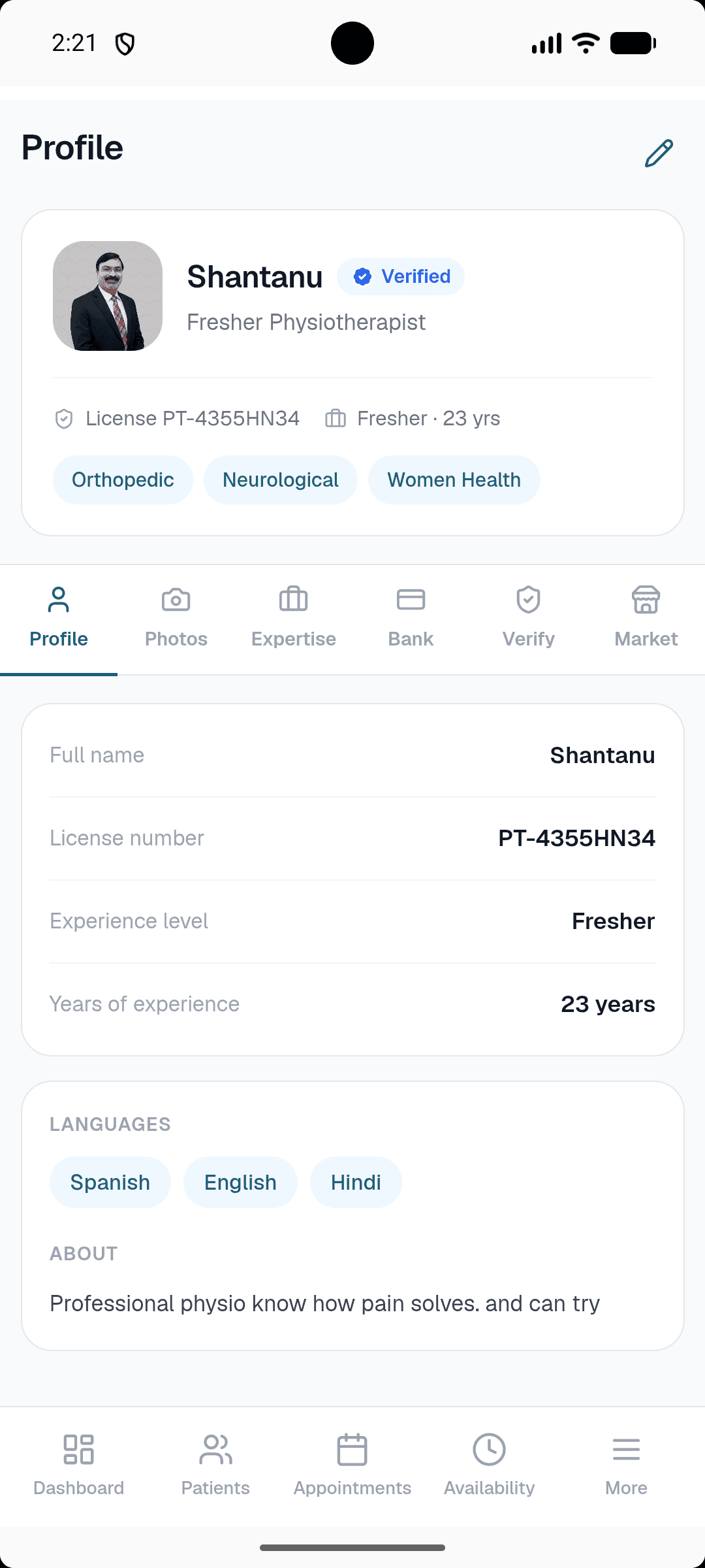 Healui mobile physiotherapist profile