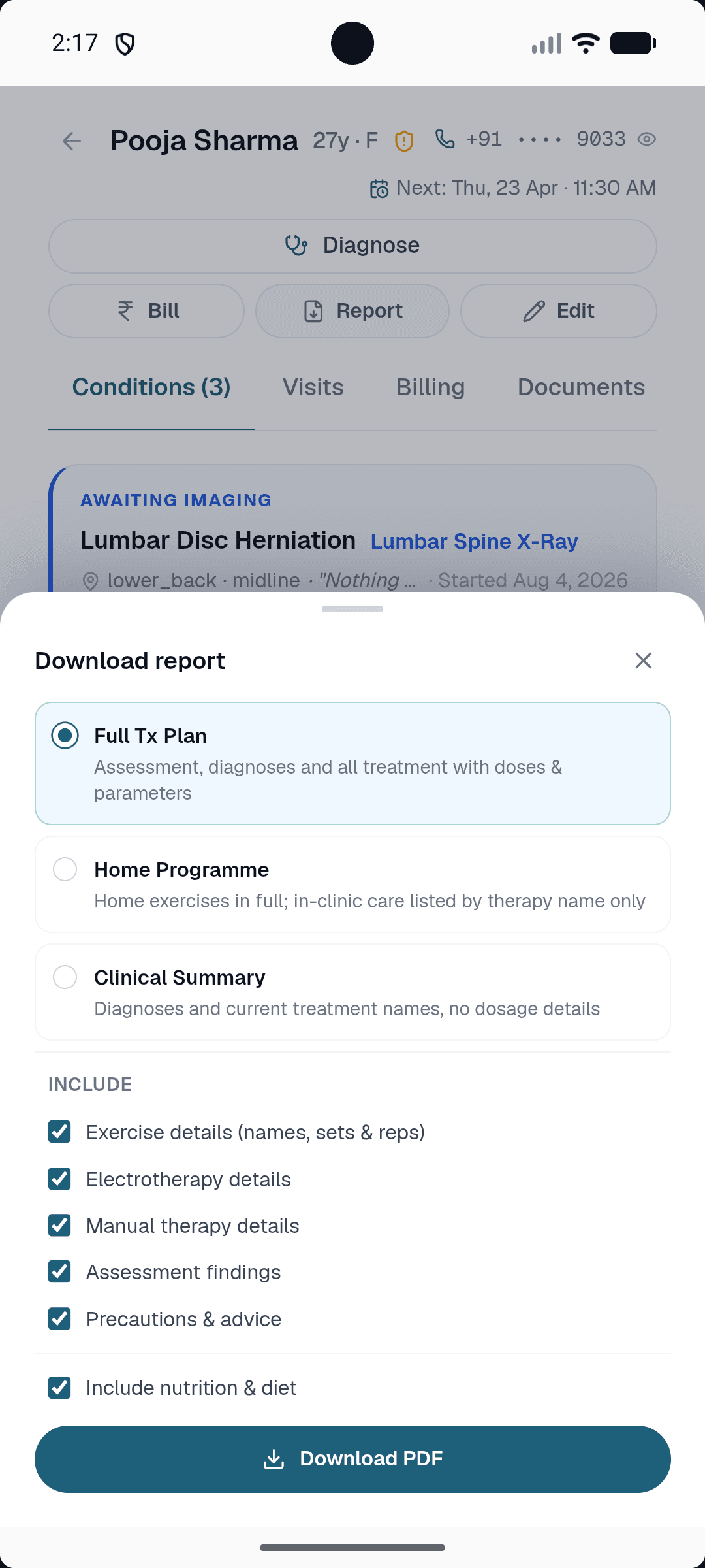 Healui mobile report export with PDF options