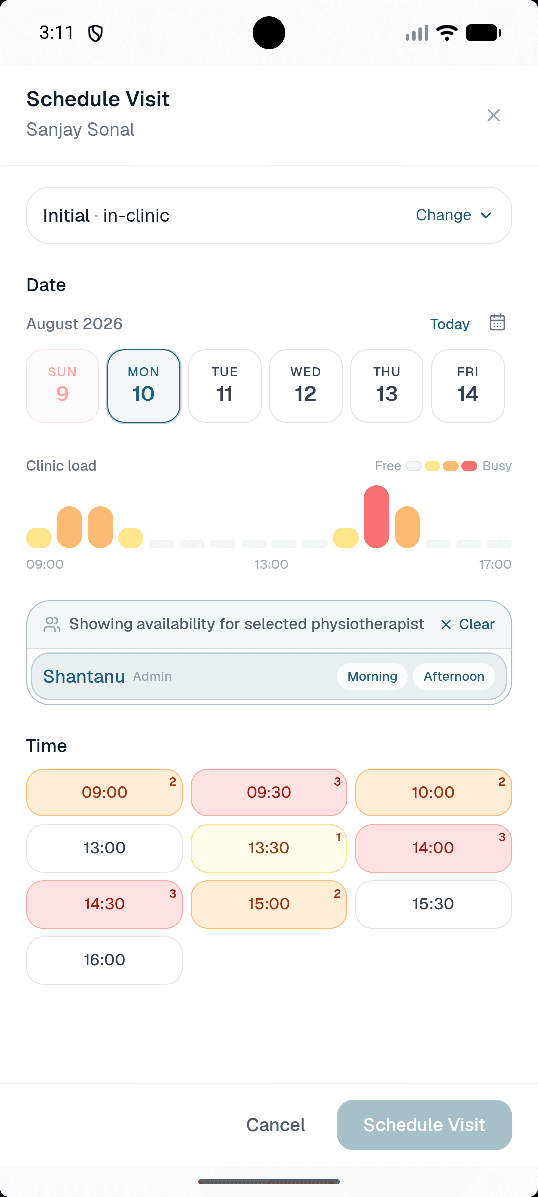Healui mobile scheduling with clinic load