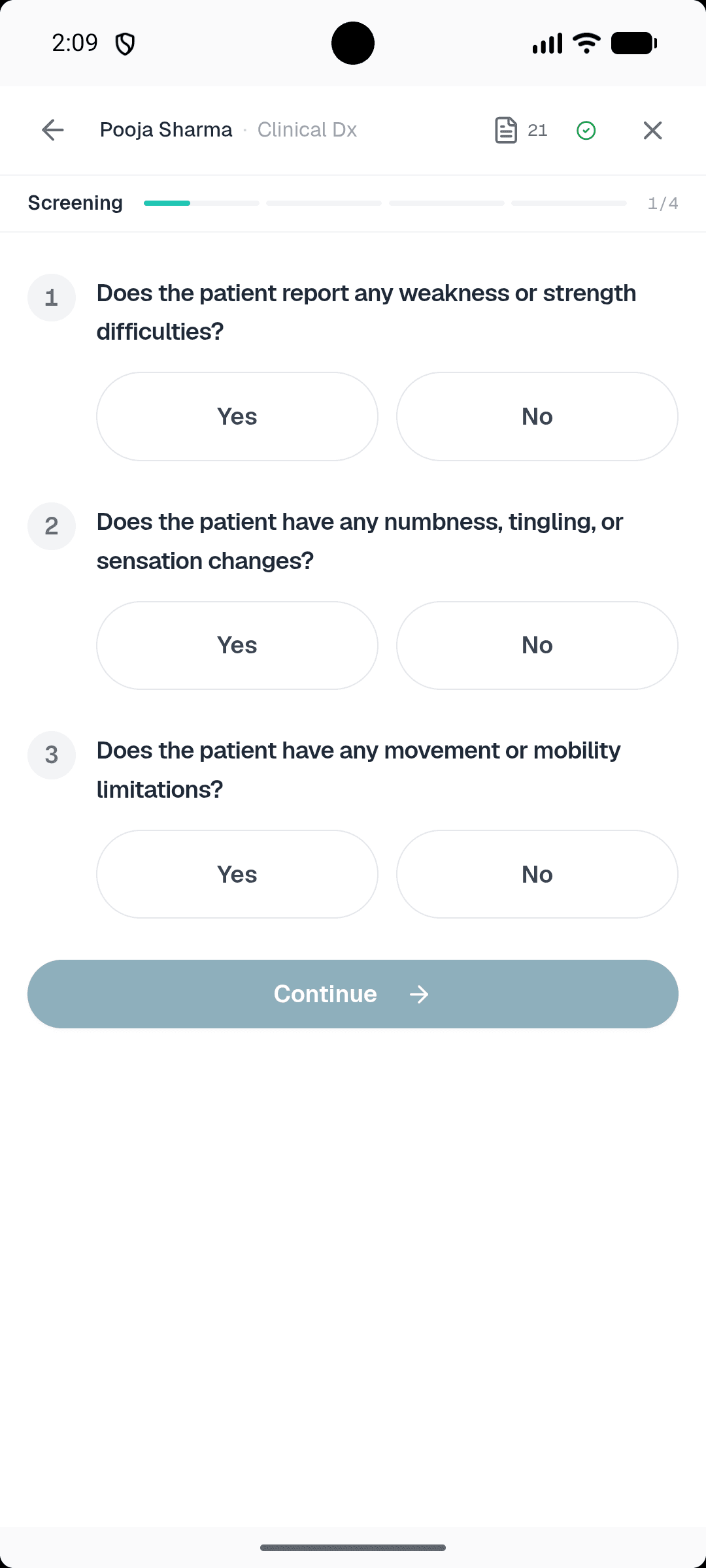 Healui mobile screening triage questions