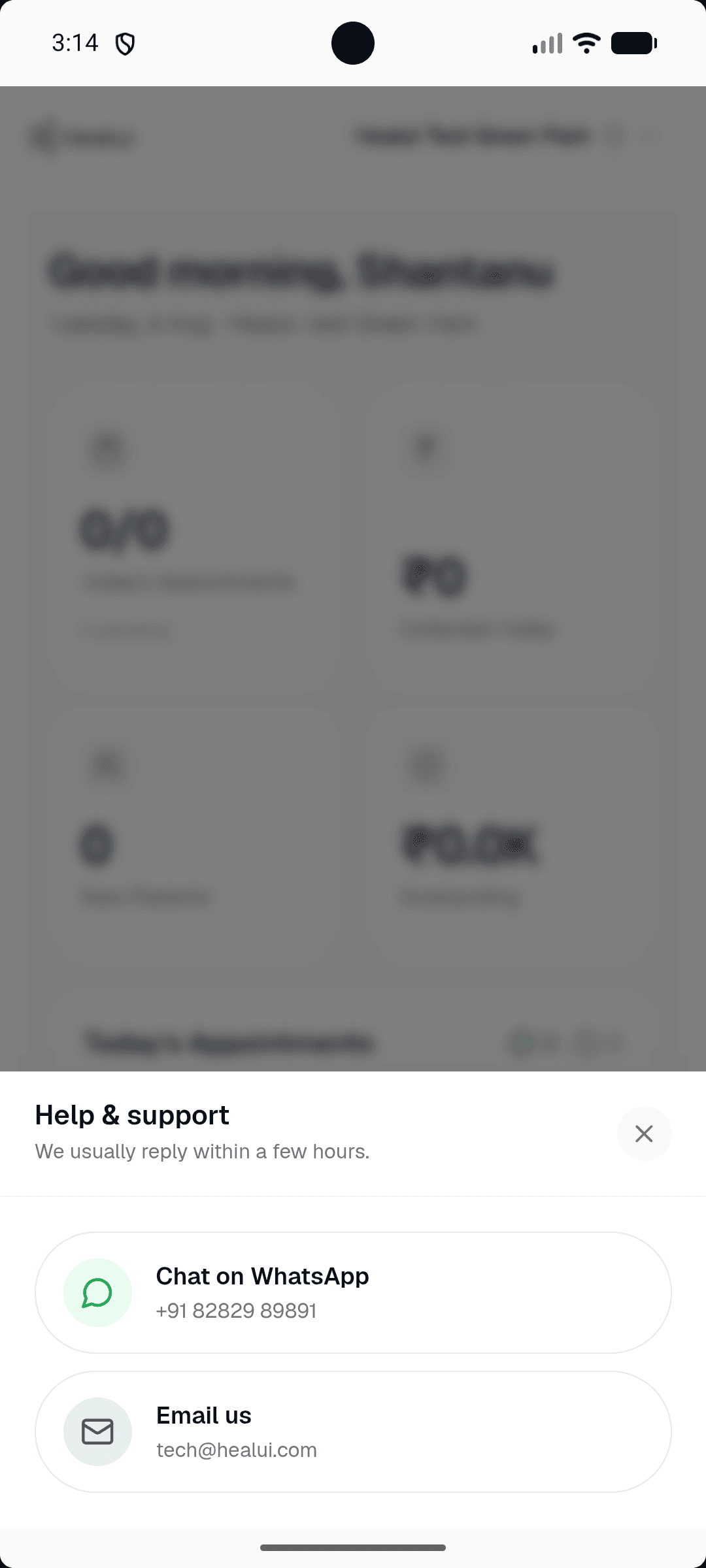 Healui mobile help and support sheet